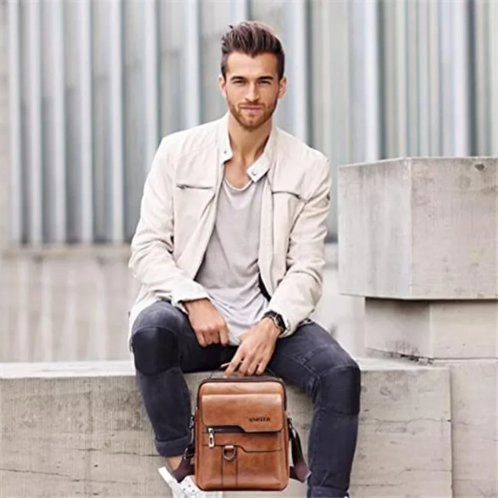 Messenger Bag for Men Crossbody Shoulder Purse Small Vintage PU Leather Satchel